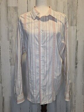 DKNY Jeans Button Up Shirt Womens L Western Cottagecore Floral Stripe Cotton